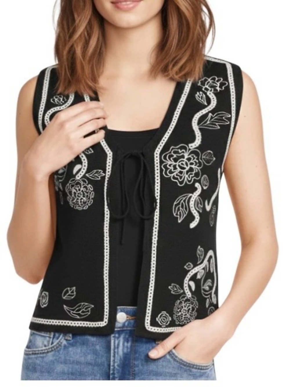 DRIFTWOOD NWT ravishing roset tie front embroidered boho festival vest sz s